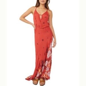 Free People Get To You Printed Maxi Dress Scarlet Combo